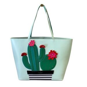 NWOT Kate Spade Green and White Cactus Tote